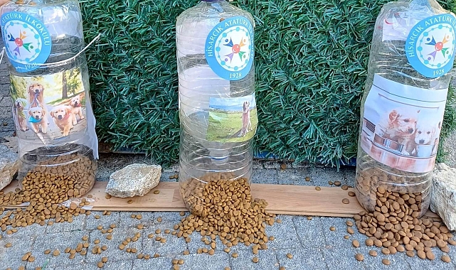 Özel eğitim sınıfı öğrencilerinden sokak hayvanlarına mama kabı