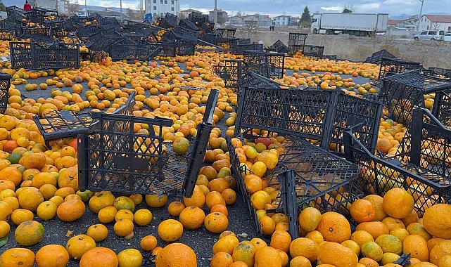 10 ton mandalina kara yolunu ulaşıma kapattı