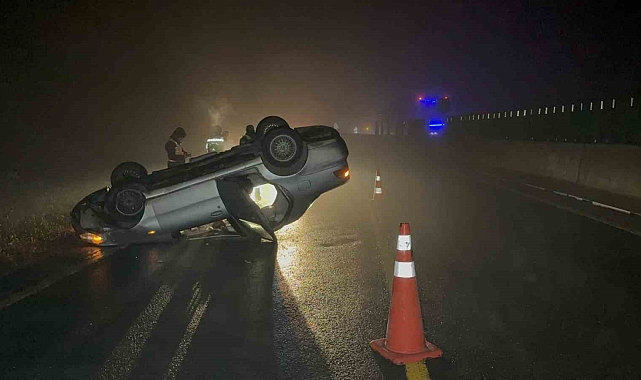 Kontrolden çıkan araç takla attı
