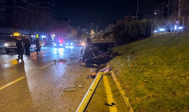 Otomobil refüje çarparak takla attı