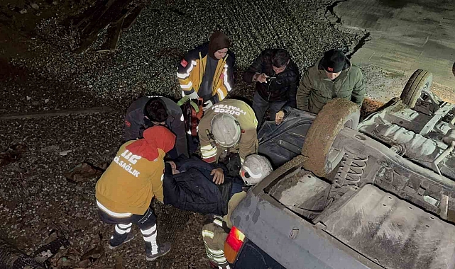 Şantiyeye giren otomobil takla takla attı