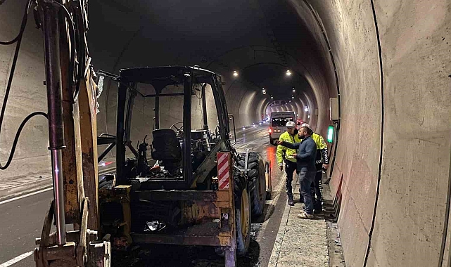Tünelin içinde ekskavatör yangını