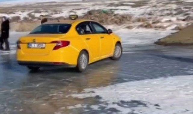 Çıldır Gölü&#039;nde Taksici Şoku! Buz Üzerinde Gösteri Tehlike Yarattı
