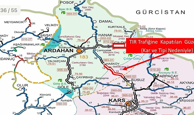 Kars-Ardahan Yolu Yoğun Kar Yağışı Nedeniyle Kapandı!