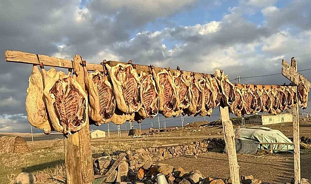 Kış sofralarının vazgeçilmezi olan kaz eti tellerde kurutuluyor