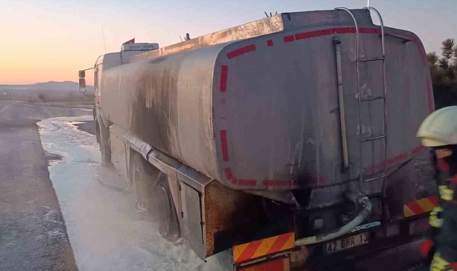 Süt tankeri alevler içinde kaldı