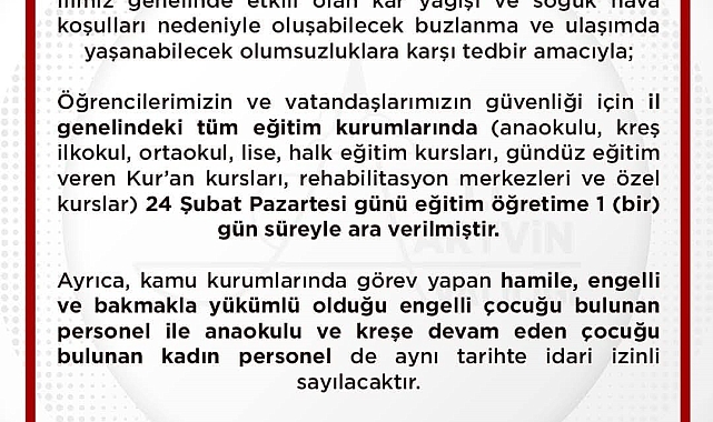 Artvin&#039;de eğitime kar engeli