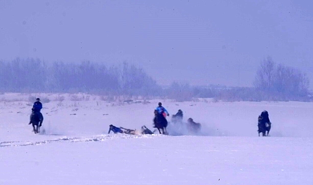 Erzurum&#039;da Kar Üstünde At Yarışı Heyecanı: Kaza Anları Yürekleri Ağza Getirdi