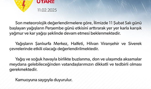 Şanlıurfa için yağış uyarısı