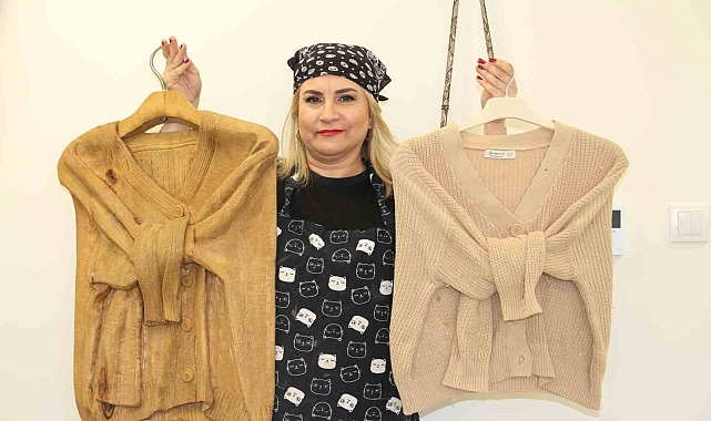 Vefat eden dedesinin ceketinden ilham alan kadın, kıyafetleri ahşaba dönüştürüyor