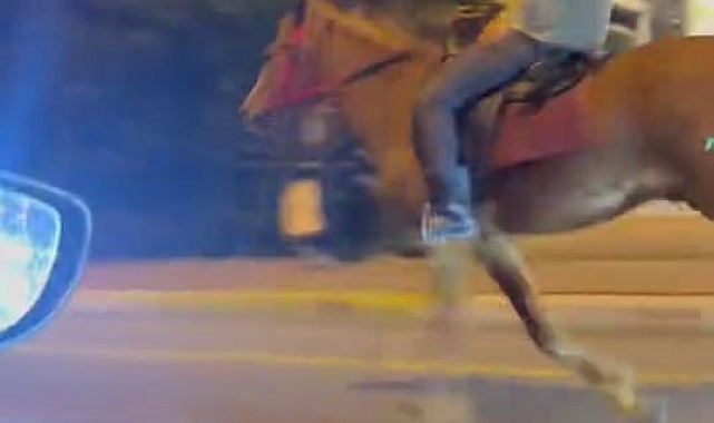 Serdivan'ın İşlek Caddesinde Atıyla Dörtnala Giden Adam Şaşkınlık Yarattı
