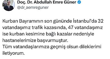 Kurban Bayramı'nın son gününde İstanbul genelinde toplam 79 kişi hastanelere başvurdu