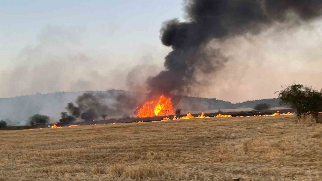 Saman Yüklü Kamyon Alev Aldı, Yangın Tarlaya Sıçradı