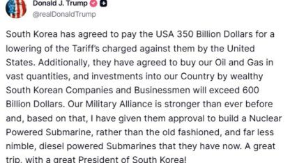 Başkan Trump Açıkladı: Güney Kore'den ABD'ye Toplam 950 Milyar Dolarlık Yatırım ve Nükleer Denizaltı Onayı