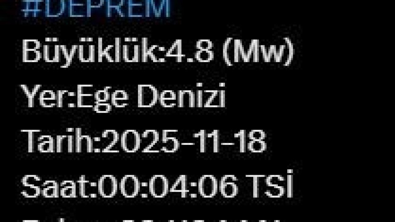 Ege Denizi&#039;nde 4.8 Büyüklüğünde Deprem