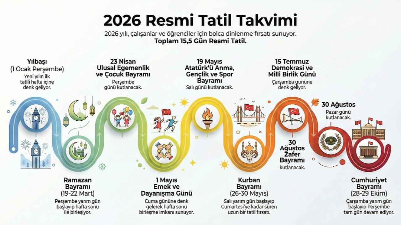 2026 Yılı Tatil Rehberi: Toplam 15,5 Gün Tatil Var! İşte Ramazan ve Kurban Bayramı Tarihleri