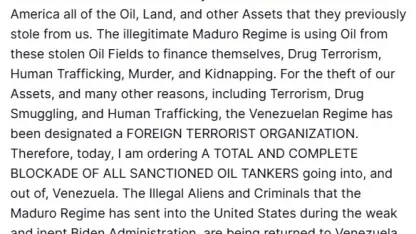 Trump’tan Venezuela’ya Tam Abluka Emri: "Yabancı Terör Örgütü" İlan Edildi!