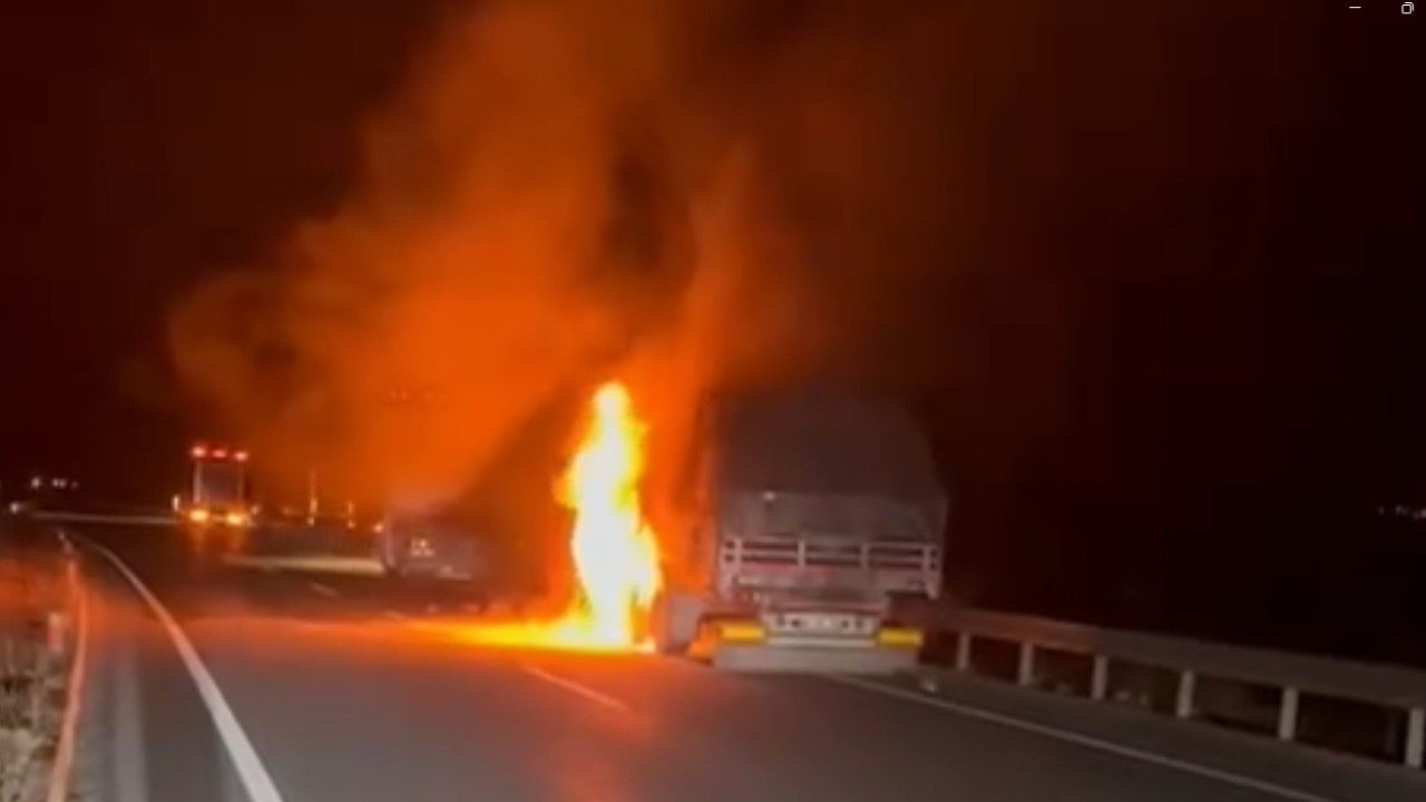 Erzincan’da seyir halindeki TIR alev aldı