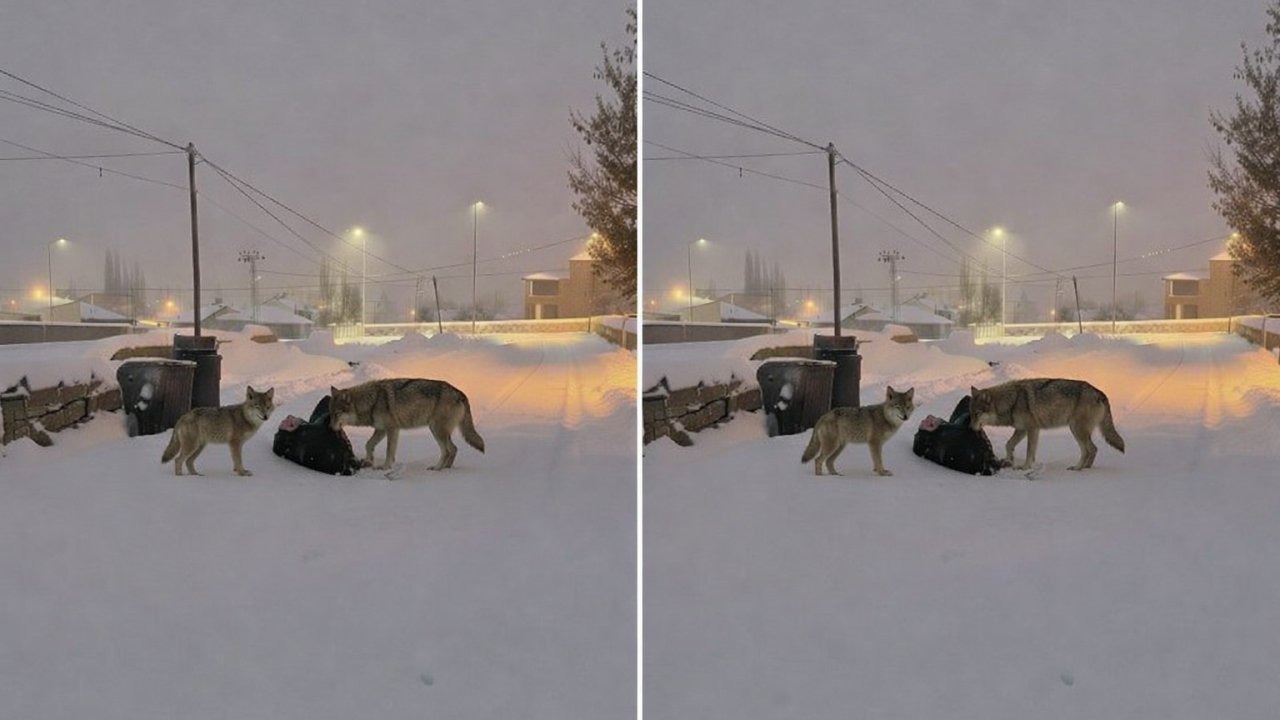 Diyadin'de Aç Kalan Kurtlar Mahalleye İndi