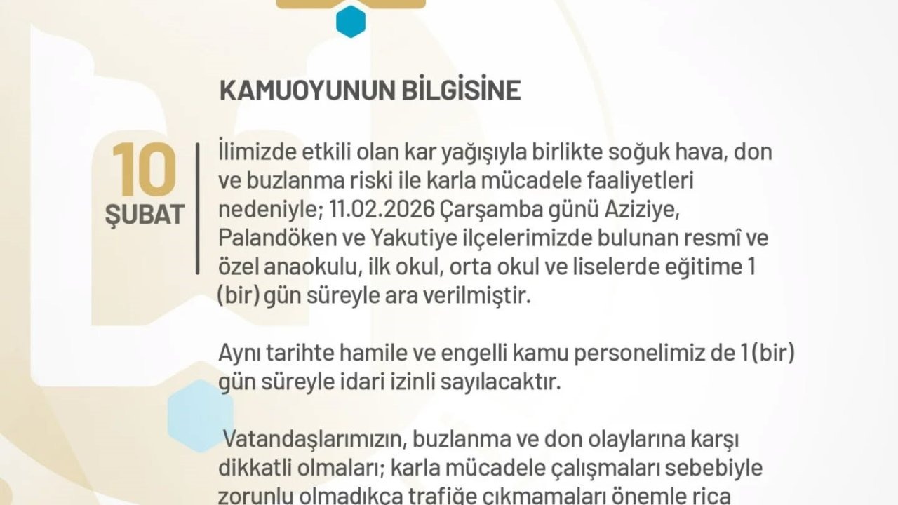 Erzurum’da Kar Tatili: Üç Merkez İlçede Eğitime Ara Verildi