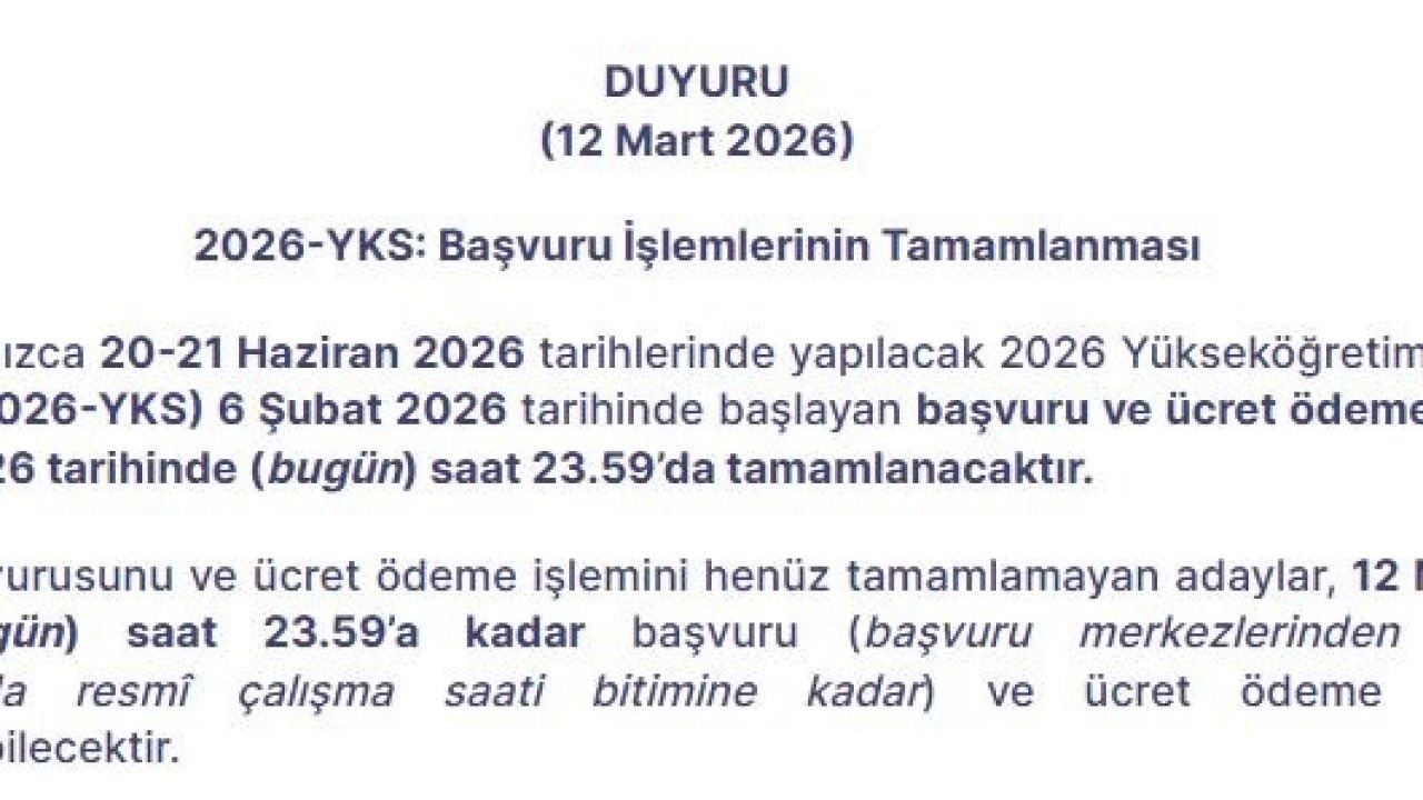 2026 YKS Başvurularında Son Gün: Saat 23.59'da Sona Eriyor