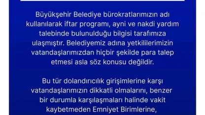 Erzurum Büyükşehir Belediyesi’nden Vatandaşlara Sahte Yardım Talebi Uyarısı