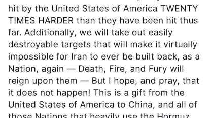 Trump’tan İran’a Hürmüz Muhtırası: 20 Kat Daha Sert Vururuz