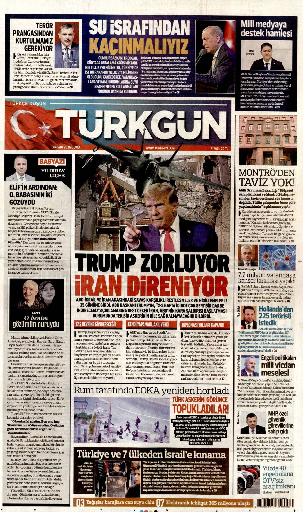 Türkgün Gazetesi Gazete Manşeti