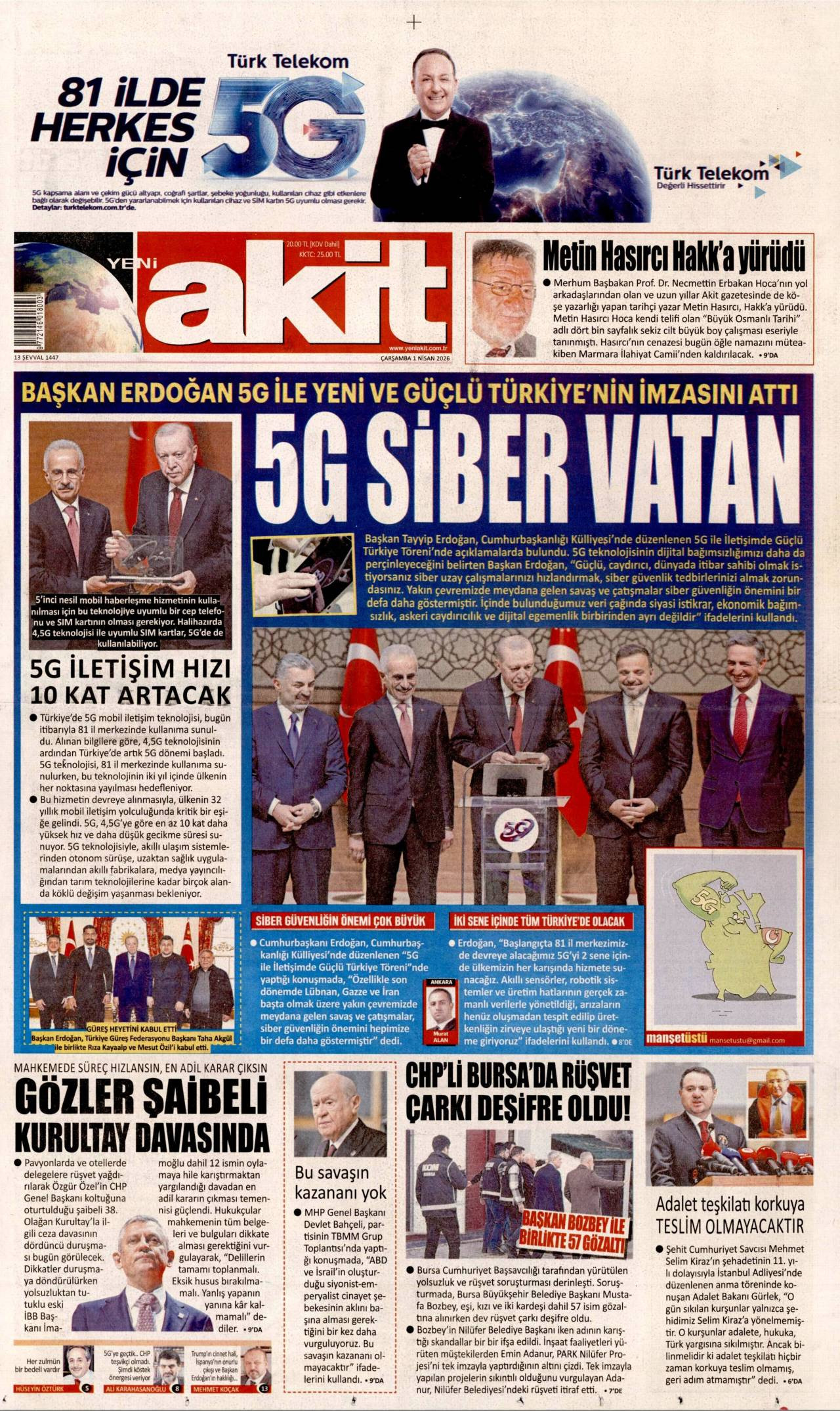 Yeni Akit Gazetesi Gazete Manşeti