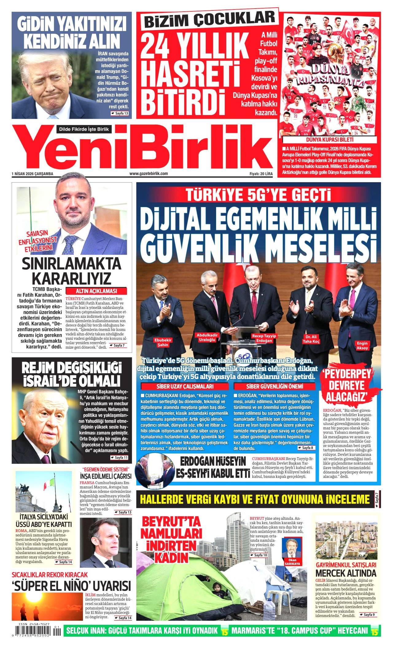 Yeni Birlik Gazetesi Gazete Manşeti