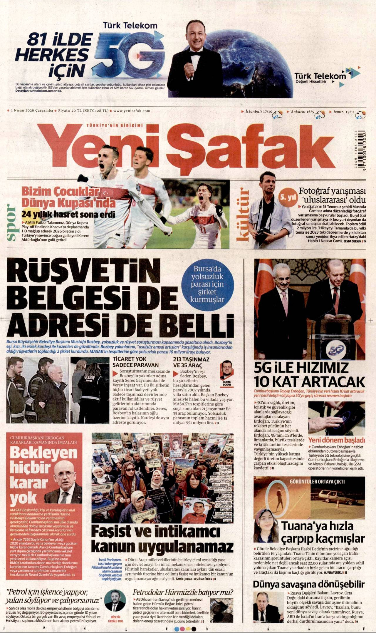 Yeni Şafak Gazetesi Gazete Manşeti